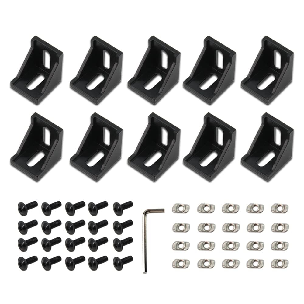 Zeberoxyz10PCS 4040 Corner Bracket Black Right Angle with M6 Screws 4040Series 2 Hole Aluminum Brackets for Slot 8mm Aluminum Extrusion Profile Accessories (4040 Series Black with Nut)