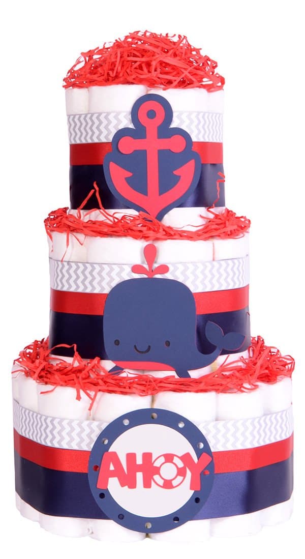 PureNappyCakes Nautical Seaside New Baby Shower Nappy Cake (Navy/Red)