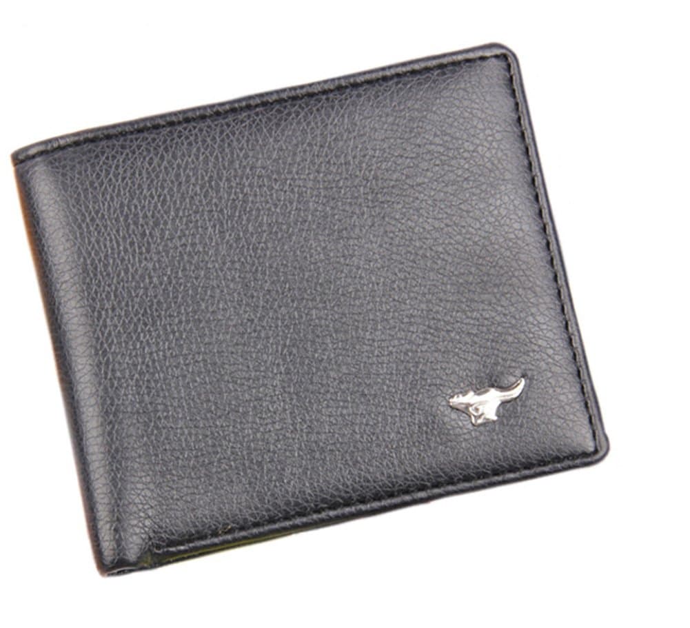 Cachae Men's Chic Soft PU Leather Metal Logo Printed Portable Purse Wallet Kangaroo Black