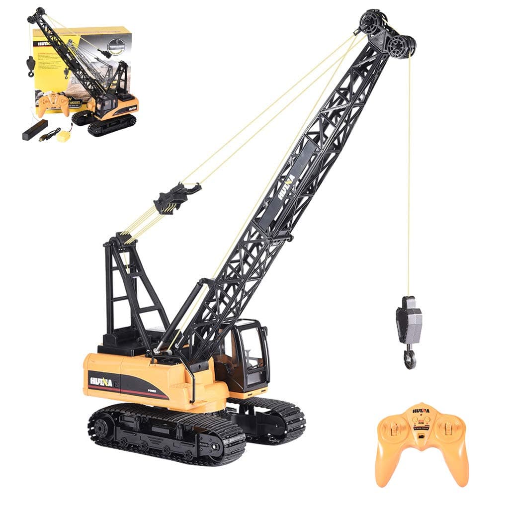 jujunshangmao RC Truck Crawler Tower Crane Hoist Dragline Die cast Model Remote Control Excavator Tractor Digging Engineering Toys Construction Vehicle (Yellow)