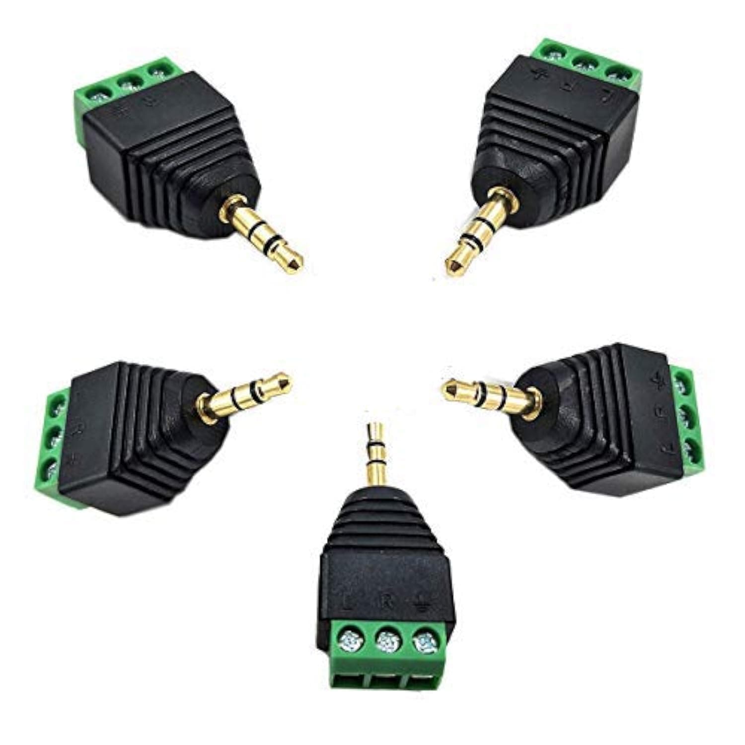 5 Pack 1/8" 3.5mm TRS Male Jack Terminal Block Connector, 3.5mm 3 Pole Stereo Audio Plug Headphone AUX Balun Bolt Screw Solderless Terminal Adapter