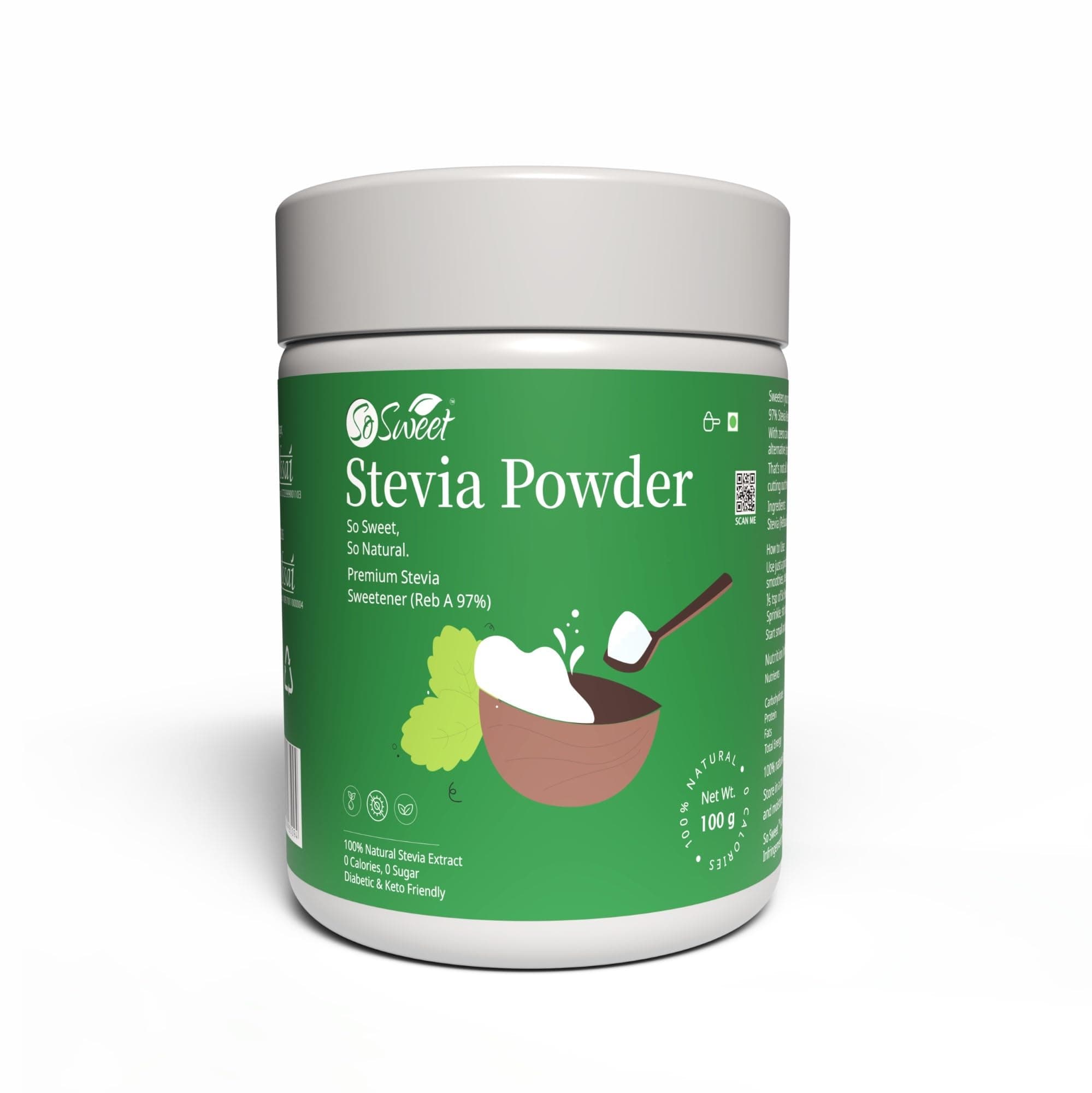 So Sweet Stevia Powder Sugar Free Natural Sweetener Zero Calorie 100g