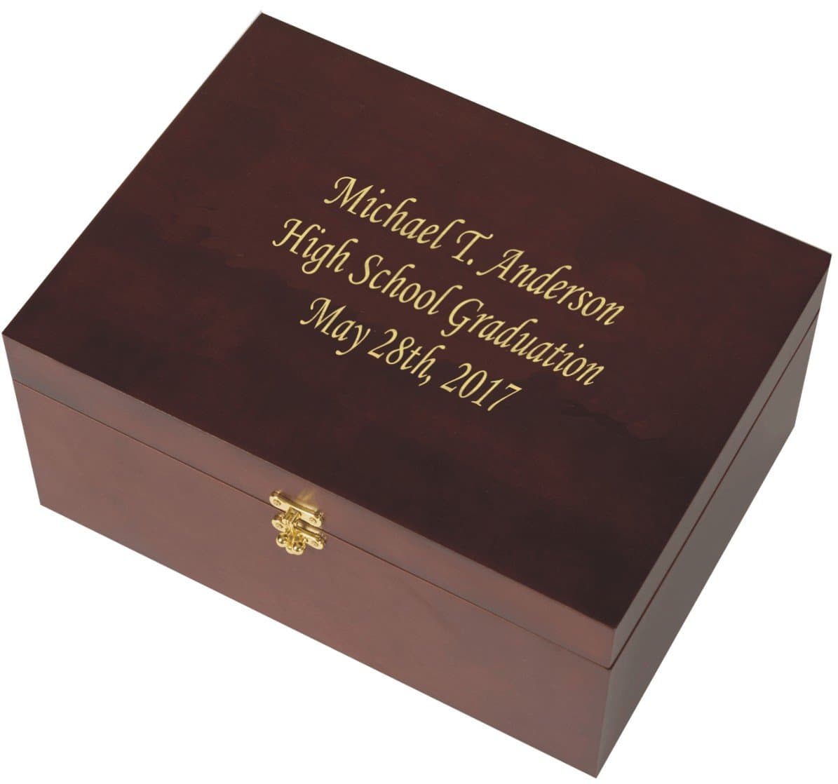 Small Cherry Wooden Memory Box - Keepsake Chest - Storage Box - Custom Engraving - Corsiva Font (Gold Lettering)