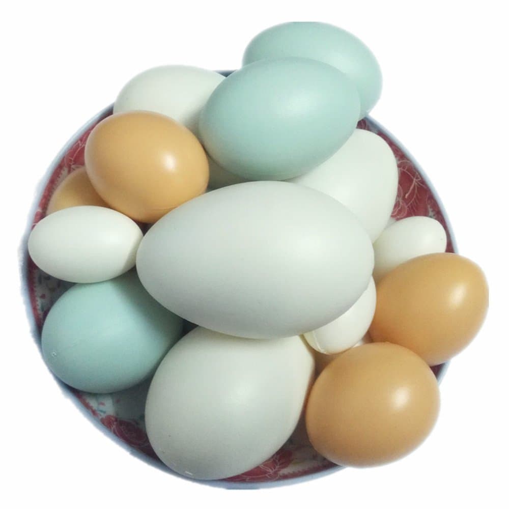 SFamily 16pcs Artificial Lifelike Durable Plastic Chicken Duck Bird Goose Eggs Fake Food Props for Home Kitchen Christmas Easter Farm Party Basket Decor