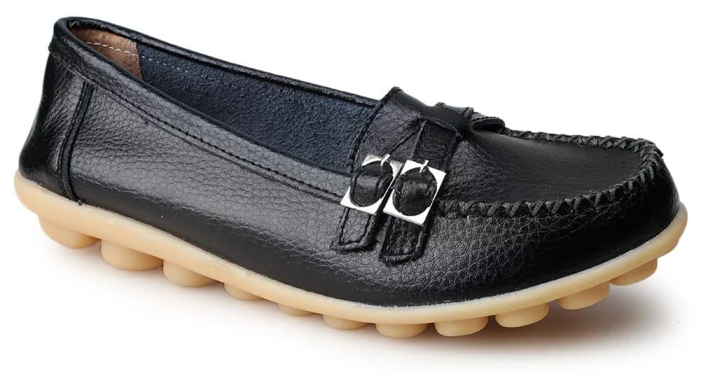 Froon Women's Leather Solid Buckle Loafer Flat Slip On