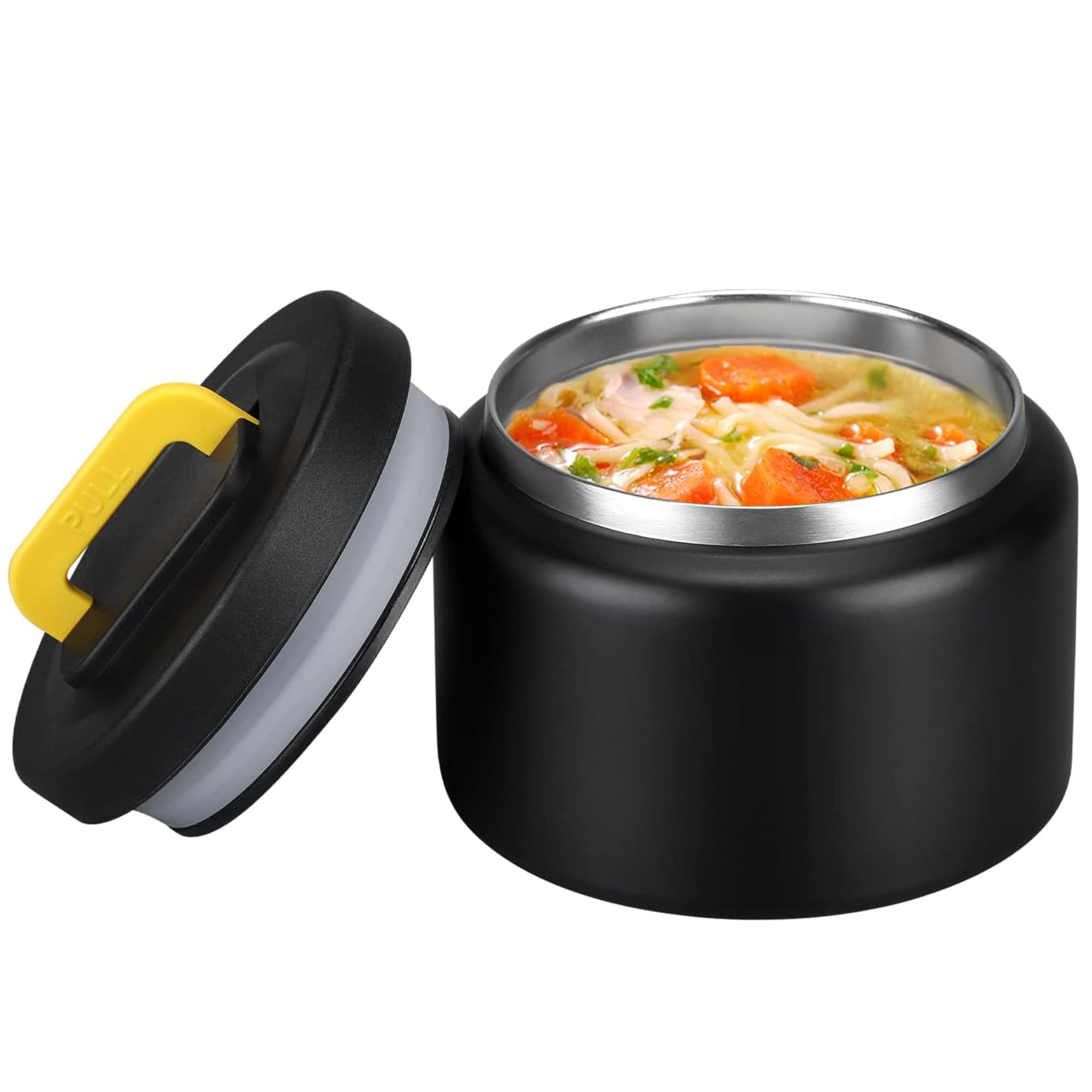 8oz Soup Thermo Wide Mouth Vacuum Insulated Food Jar - Leak Proof Stainless Steel for Hot & Cold Lunch - Kids School Travel Container (Black)
