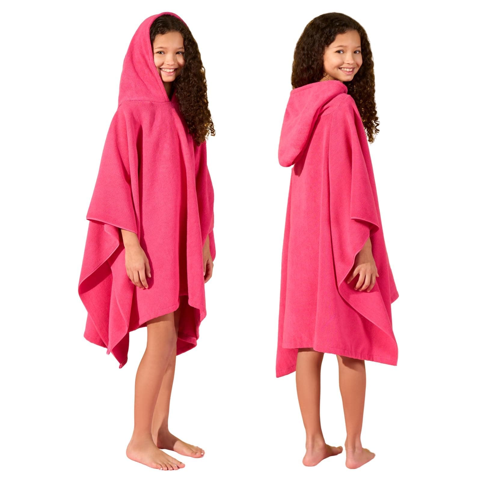 Brentfords Kids Towel Poncho Short Sleeve Quick Dry Absorbent Hooded Towels for Kids Beach Swim Childrens Travel Wrap Changing Robe Holiday Spa Pool Dry Oversized Swimming Towel, Pink