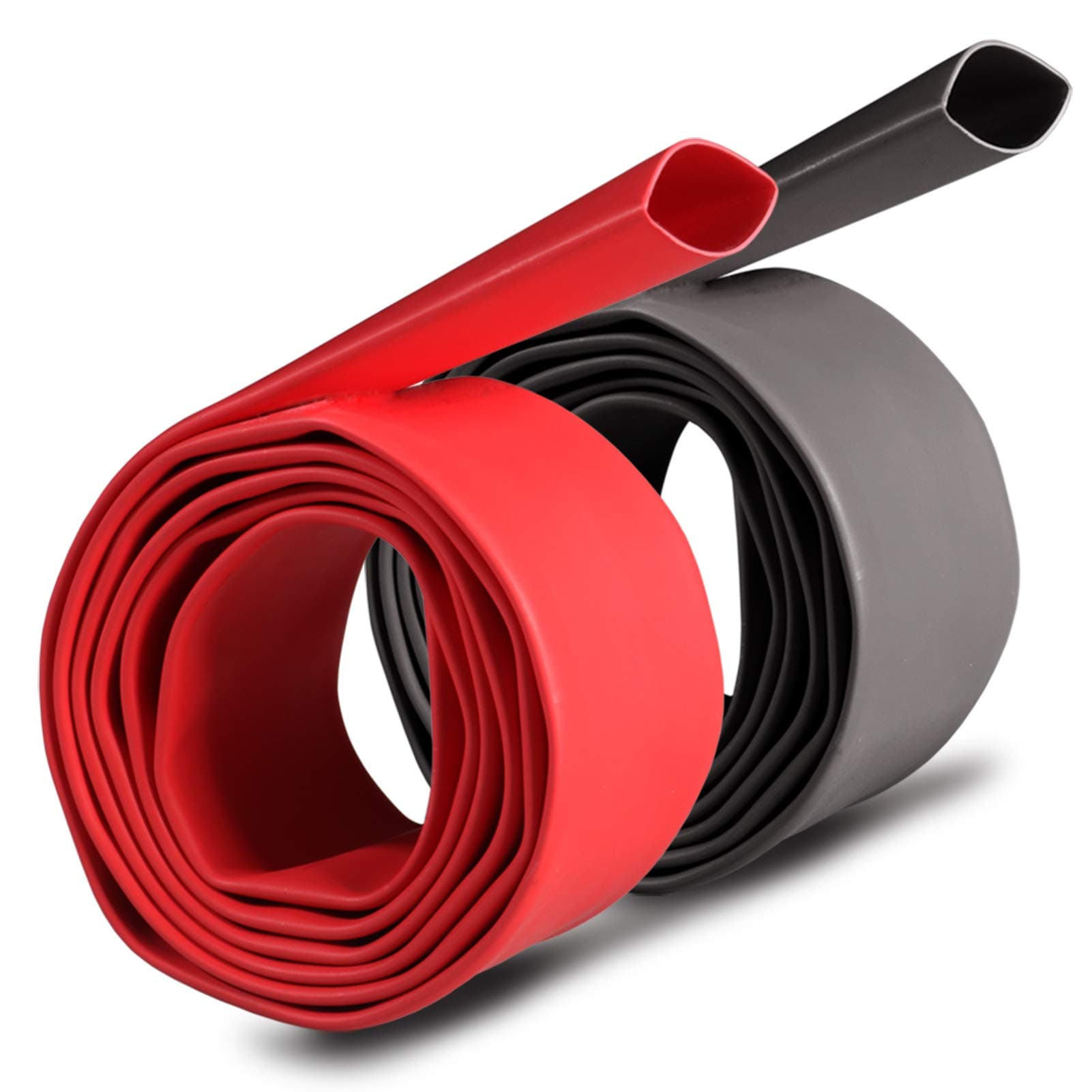 - 2 Pcs 1/2 inch (Diameter) 3:1 Waterproof Heat Shrink Tubing Kit, Large Marine Dual Wall Adhesive Shrinkable Wire Wrap Tube, Insulation Sealing Cable Protector by YUKSY (4ft, Black & Red)