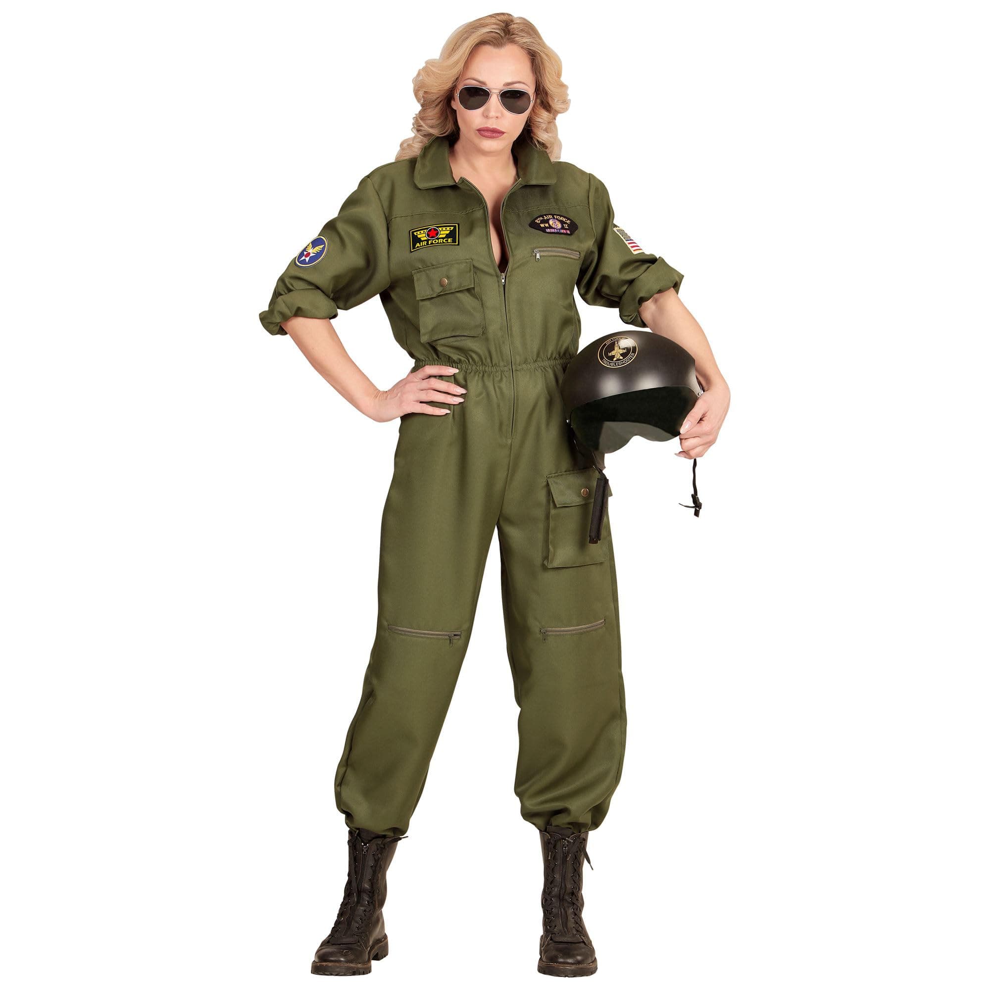 WIDMANN Ladies All-in-One Fighter Jet Pilot Costume. Halloween, Carnival and Hen Night