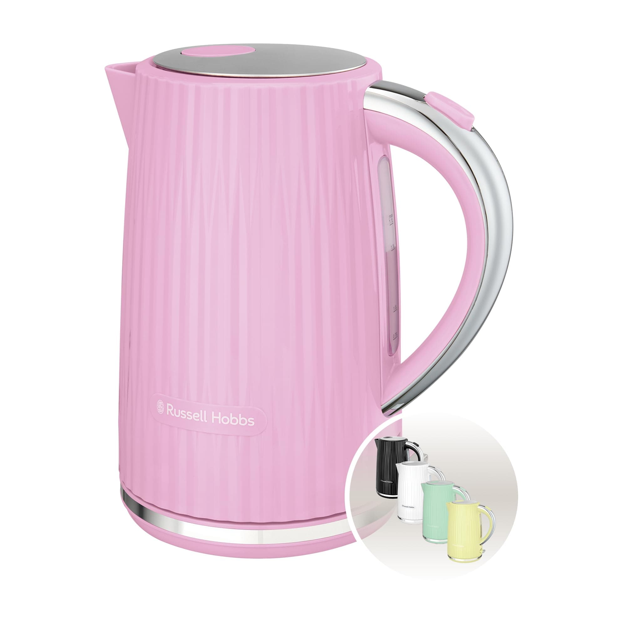 Russell Hobbs Electric Kettle (Hot Water, Tea or Coffee, 1.7L, Push to open lid, Perfect pour spout, Removable washable filter, Illuminated switch, Chrome accents, Raspberry, 3000W) Eden 27362
