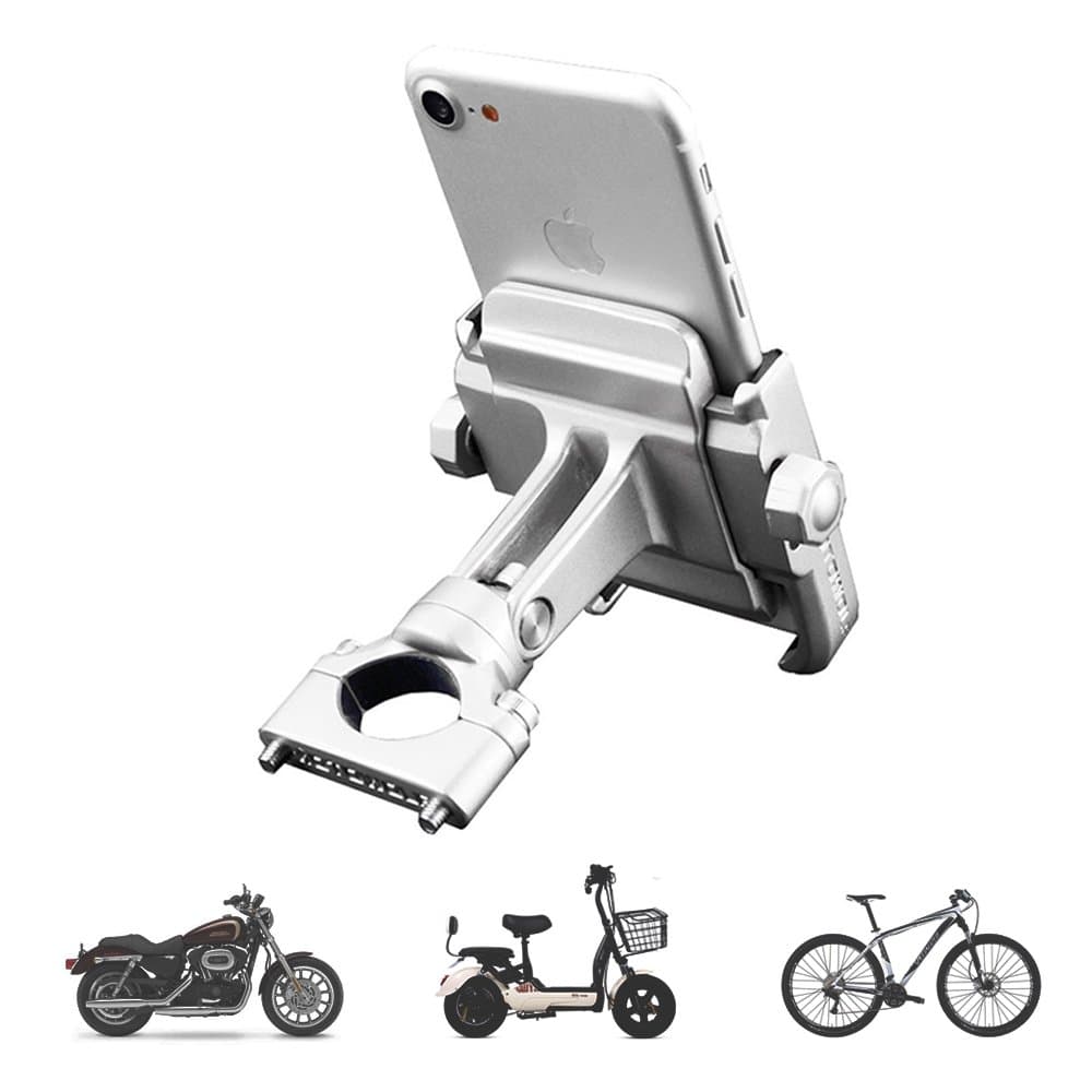 2022 vicelecus Motorcycle Phone Mount, Adjustable Anti Shake Metal Bike Phone Holder for iPhone 13 Plus Samsung Galaxy S21 S20 S10 GPS Silver