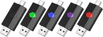 Aiibe 64GB USB C Flash Drive 5 Pack Type C + USB-A Dual Thumb Drive USB2.0 Memory Stick 64GB Flash Drives Push-Pull Portable Stick 64 GB (5 Pack, Black Green Red Blue Purple)