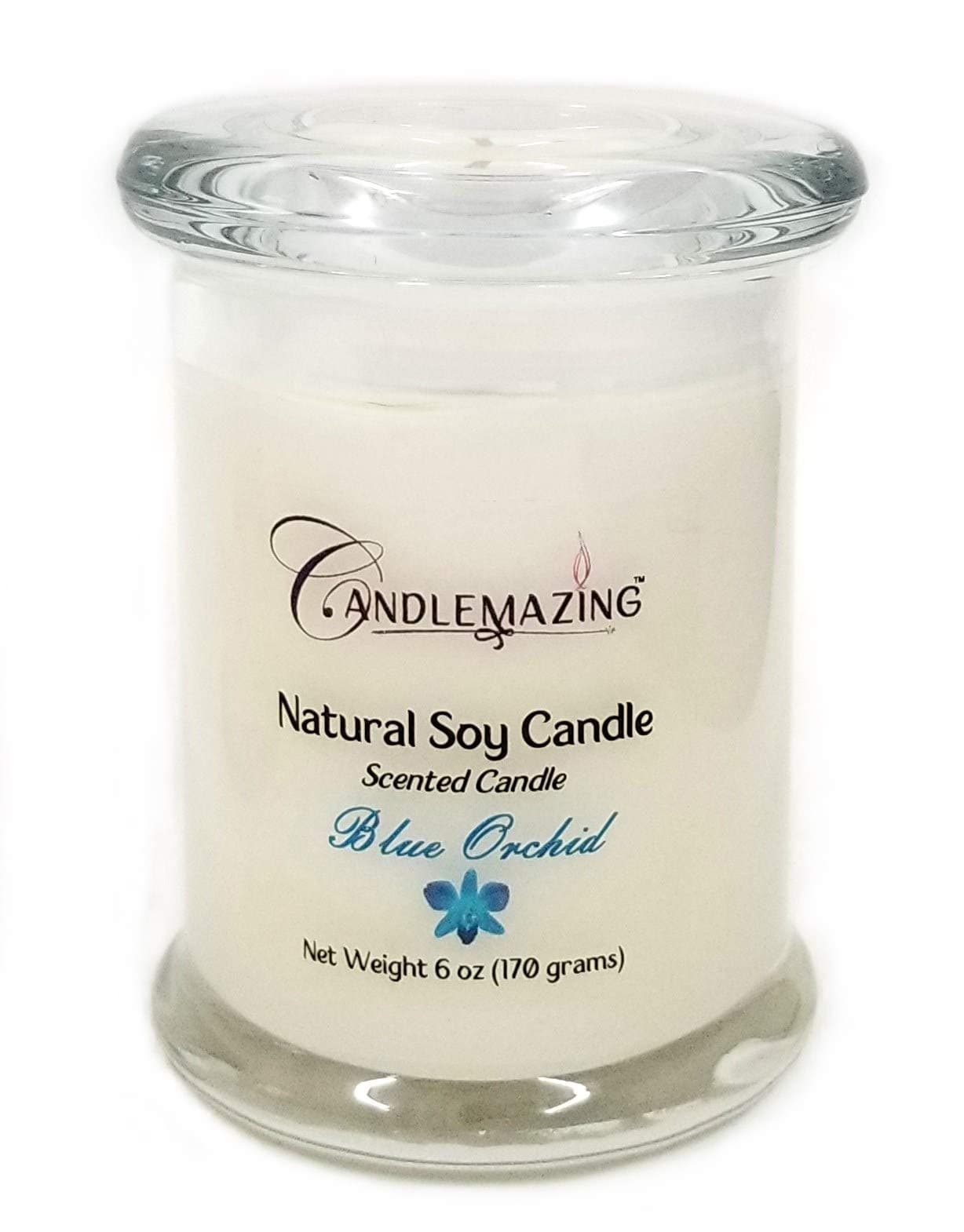 Blue Orchid Soy Candle, Exquisite Spa Blend with The Essence of Jasmine, Sweet Cream, Wood and Musk Floral - Elegant Candle in Clear Glass Jar with Lid, Sustainable Eco Friendly 100% Soy Wax
