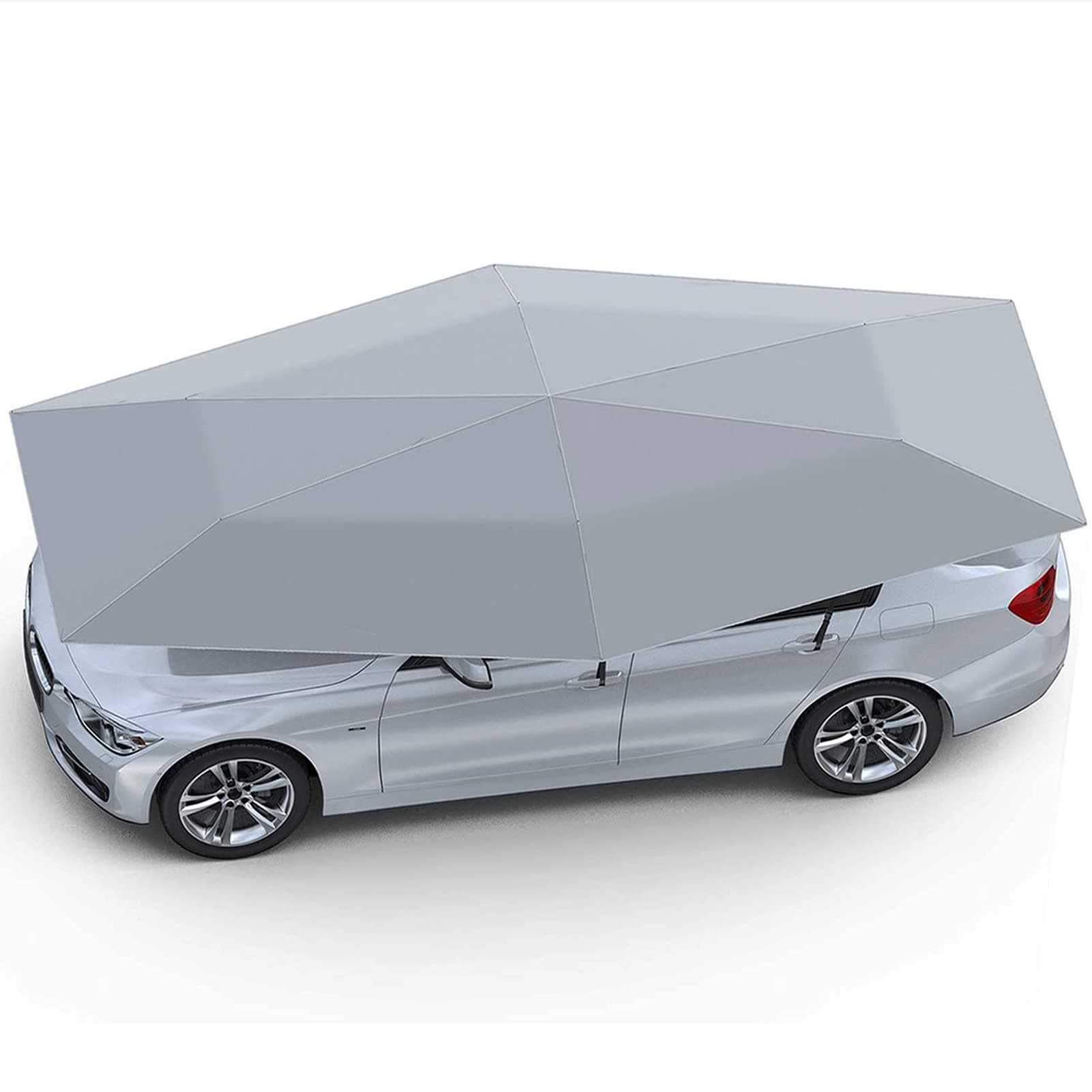 EEUK Car Cover Car Awning Tent, Movable Carport Folding Portable Car Cover, Windproof Anti-UV Carport Canopy Sun Shade Protection for SUV Minivan Truck(Size:5.2m Fully Automatic,Color:Silver Grey)