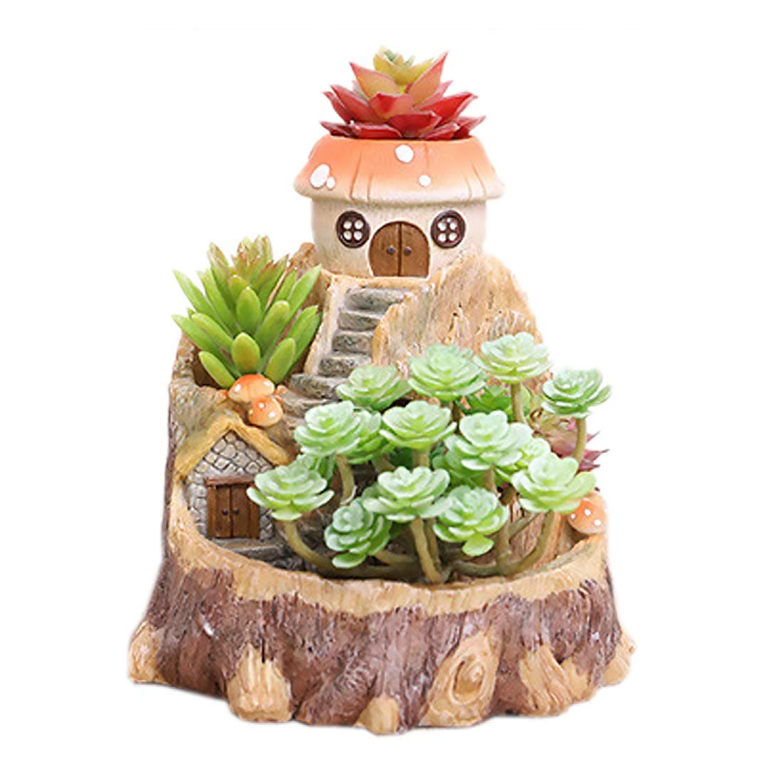Segreto Creative Retro Tree House Plants Pot Flower Pots with Drainage Holes Resin Planters Vase Home Decor for Succulents, Flower, Cactus, Gardening Decoration,Indoor(Tree House)