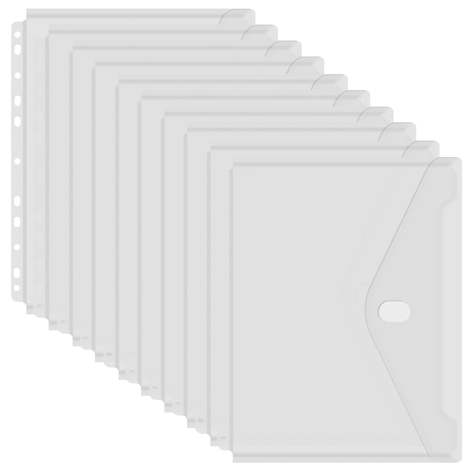 YoeeJobLaOficina 11 Holes Clear Poly Envelope Binders Pocket Insert with Hook and Loop Closure Letter Size 10 Packs