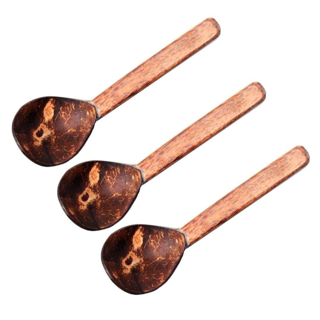 Sahya Dale Coconut Soup Spoon (Pack of 3) - Natural - Organic - Hand Made - Coconut Shell and Coconut Wood Spoon