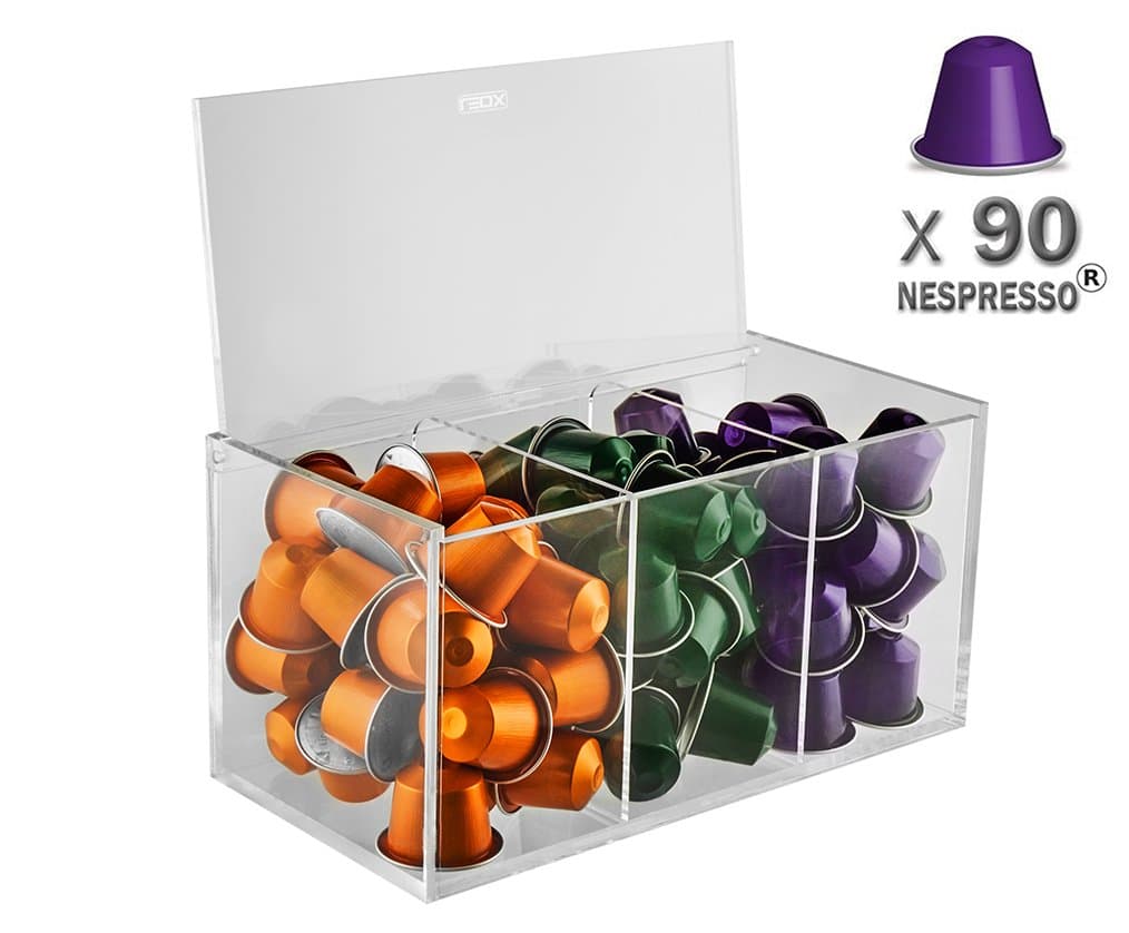 LeOx Coffee Capsule Stand for 90 Nespresso Capsules, Holder / Organiser / Accessories / Storage Box / Coffee Capsule Holder / Capsule Display, Clear