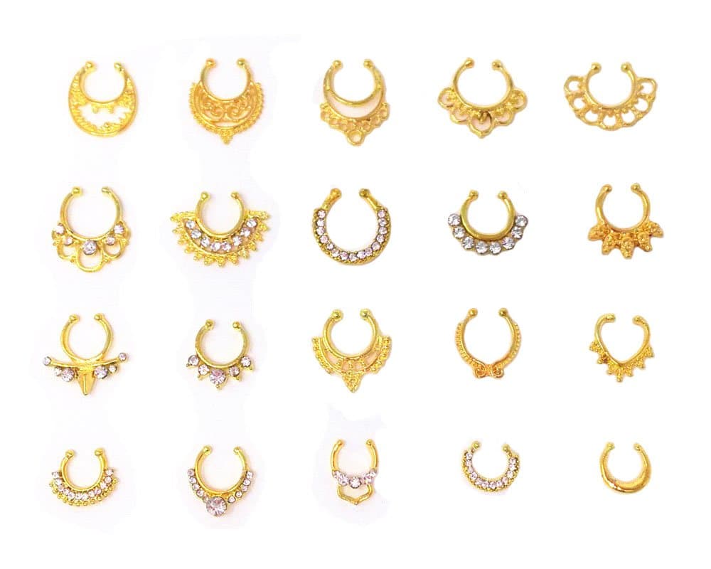 Honbay 20pcs Fake Septum Clicker Nose Ring Rhinestone Non Piercing Hanger Clip Body Jewelry