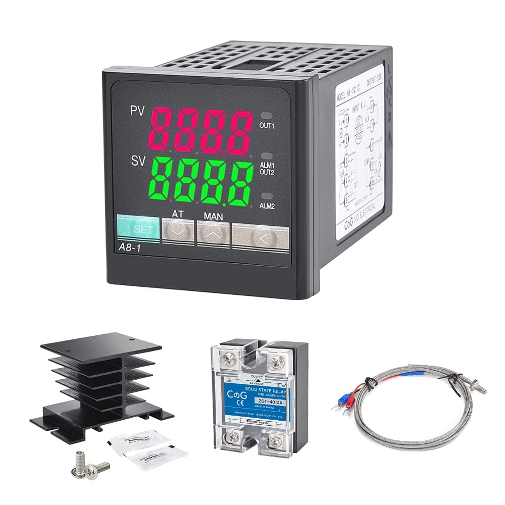 PID Temperature Controller Kit, CGELE Voltage AC 100~240V Comes with SSR 40DA Solid State Relay, K Type Thermocouple Sensor, and Black Heat Sink