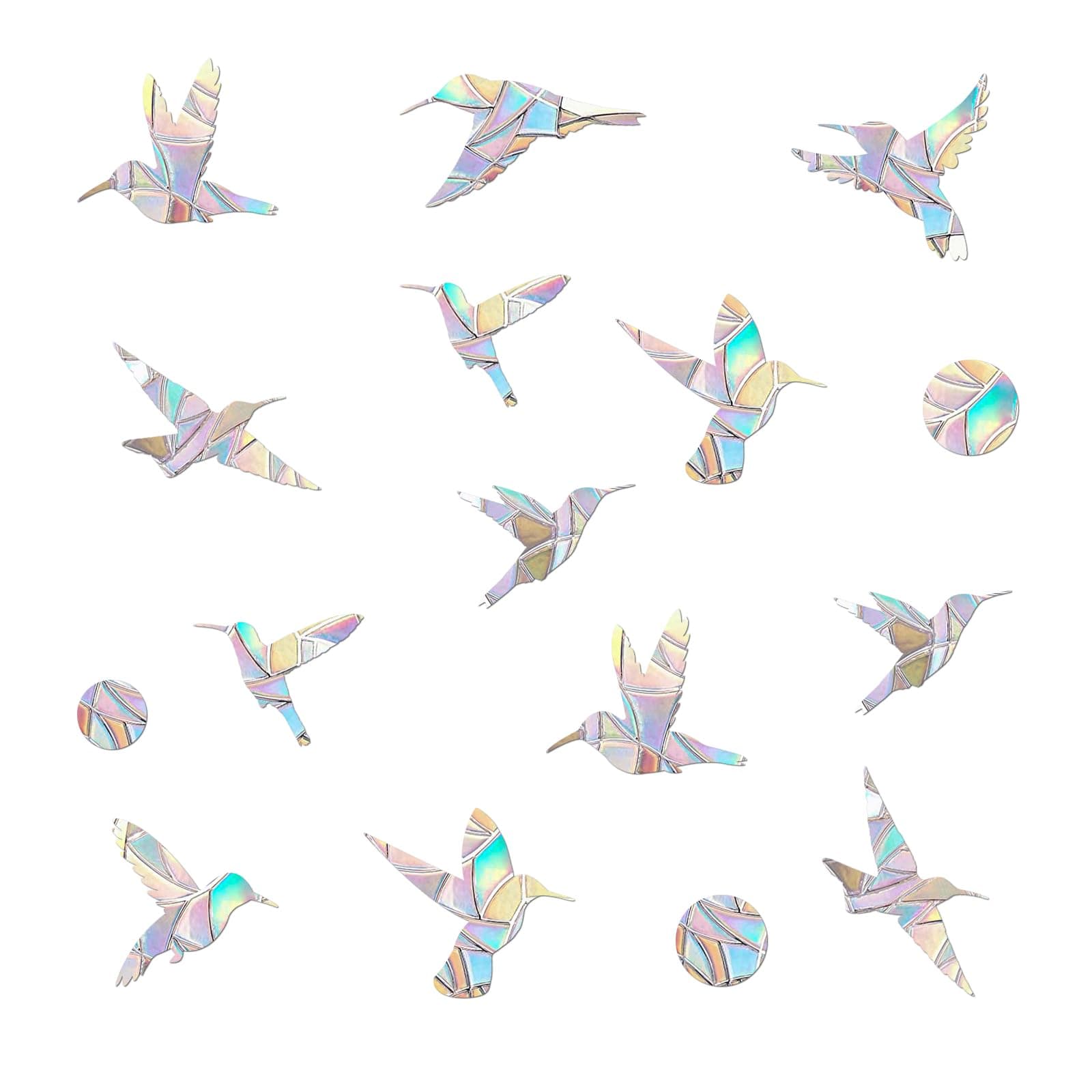 48 Pieces Birds and Circle Static Window Clings Anti Collision Window Decals for Bird Strikes, Glass Door Window Stickers, Stop Birds Flying into Windows, Hummingbird Style