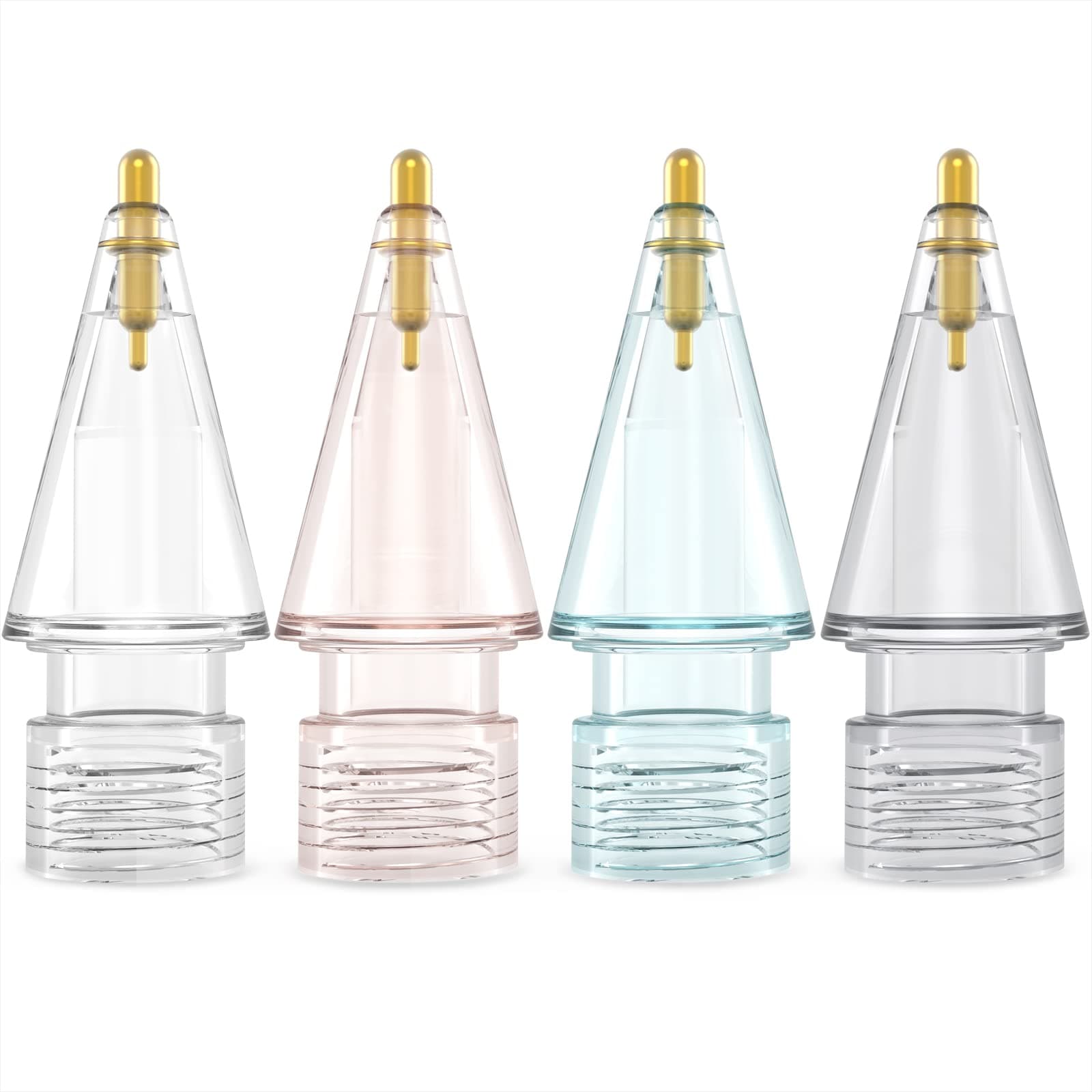 4 Pack Replacement Tips for Apple Pencil 2nd Generation and 1st Generation Fine Point Metal Tip, Wear-Resistant & Precise Control (1.95mm, Clear + Pink + Blue + Grey)