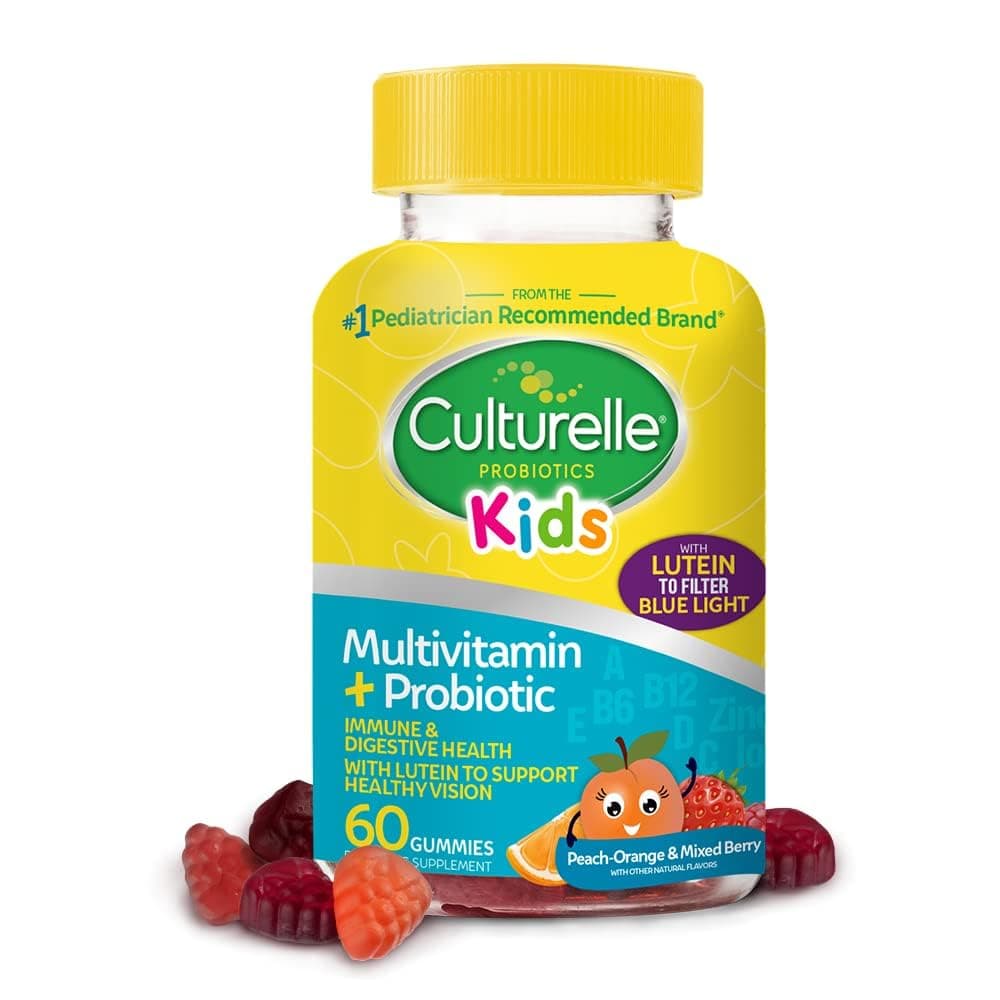 Kids Multivitamin + Probiotic For Kids (Ages 2+) - 60 Count, Peach-Orange & Mixed Berry Flavor - Digestive Health & Immune Support Gummies with Lutein to Support Eye Health