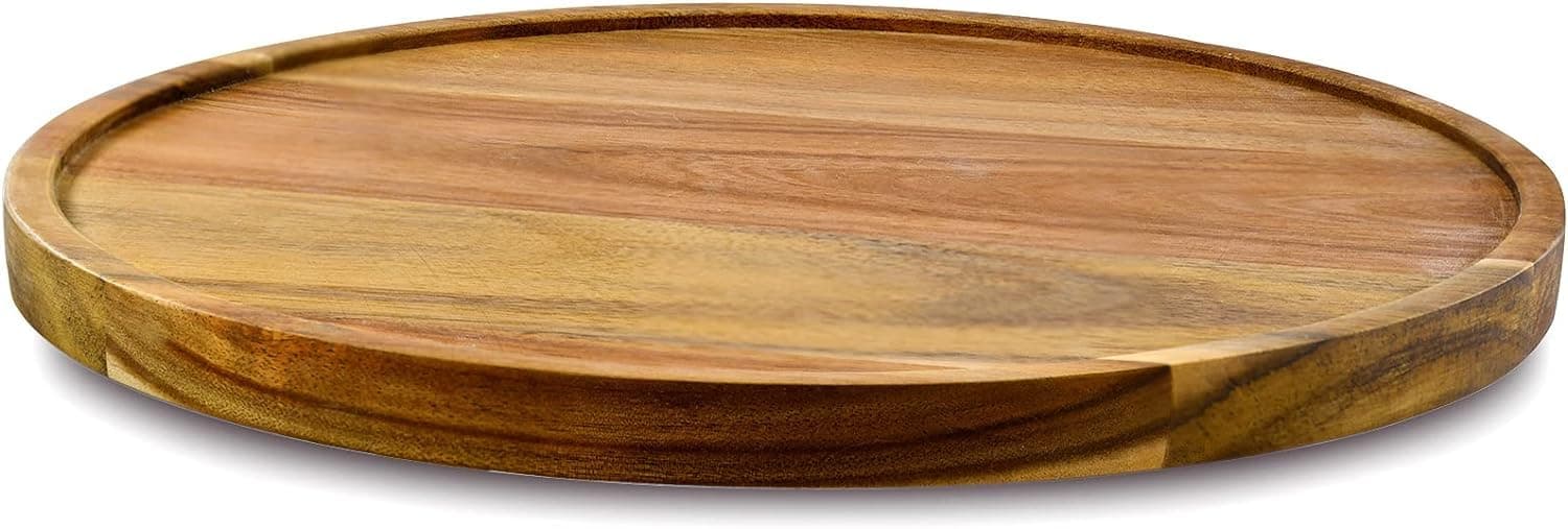 AUAM 10" Acacia Wood Lazy Susan Organizer Kitchen Turntable for Cabinet Pantry Table Organization