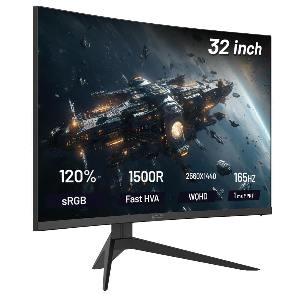 Skytech Gaming32-inch Curved Gaming Monitor up to 165Hz, QHD 2K(2560 x 1440), 2ms Response Time, 1500R VA Panel, FreeSync & G-Sync Support, Swivel Tilt Height Pivot Adjustable, HDMI & DisplayPort