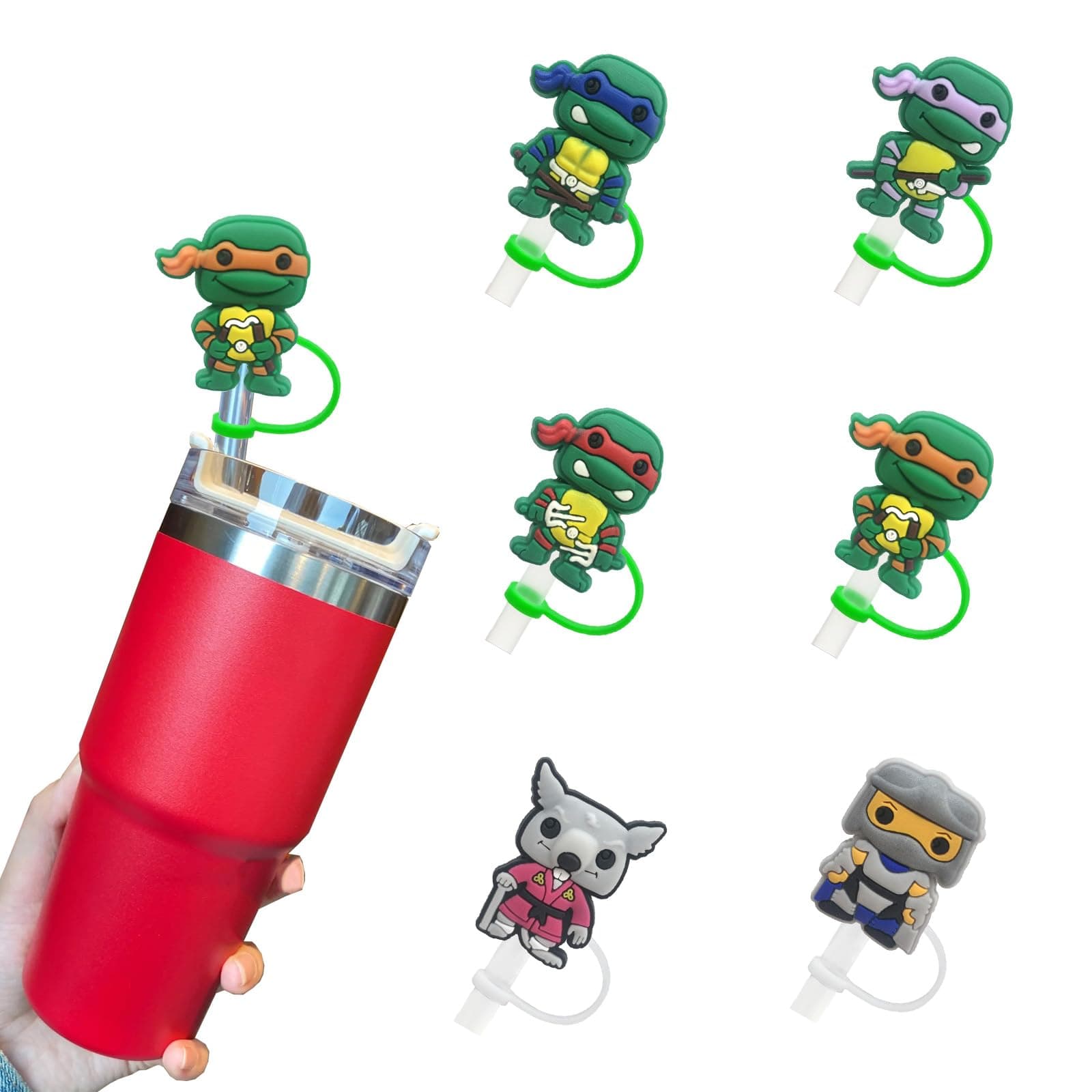 6Pcs Silicone Straw Cover, Reusable Straw Toppers Drinking Straw Covers Cute Animated Straw Cap For 10mm Stanley Straw Topper（06）