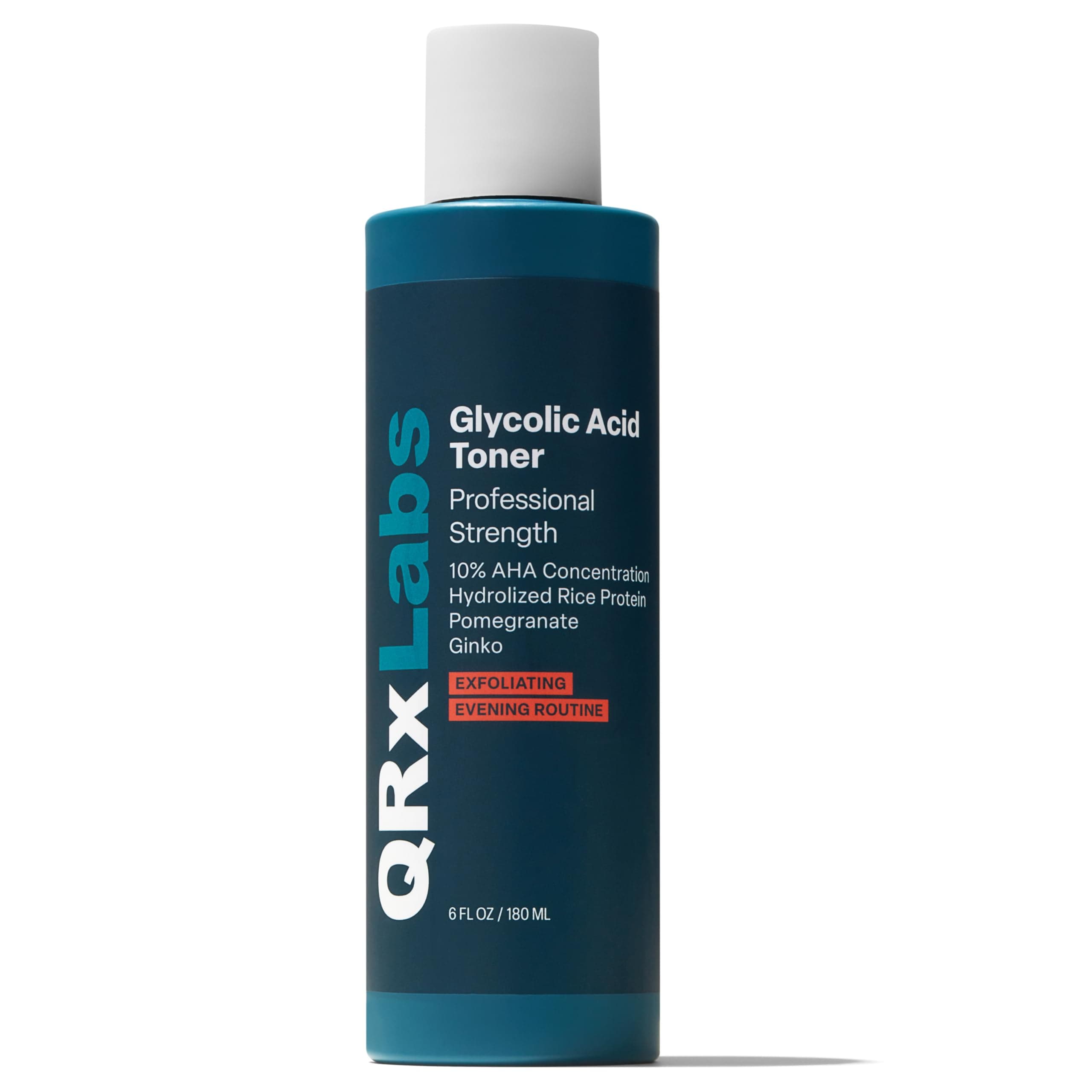 QRxLabs Glycolic Acid Toner - Exfoliating Anti-Aging Glycolic Acid Toning Solution for Face w/ 10% AHA, Witch Hazel, Hydrolyzed Rice Protein, Pomegranate & Ginkgo Biloba Extract - Anti Aging Toner