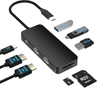 Laptop Docking Station Dual Monitor for Dell/HP/Lenovo/Mac, HDMI Splitter for Dual Monitors Extended Display, Dual Monitor Adapter 4K@60hz, USB C Docking Station for Laptop with HDMI/USB/PD/SD/TF