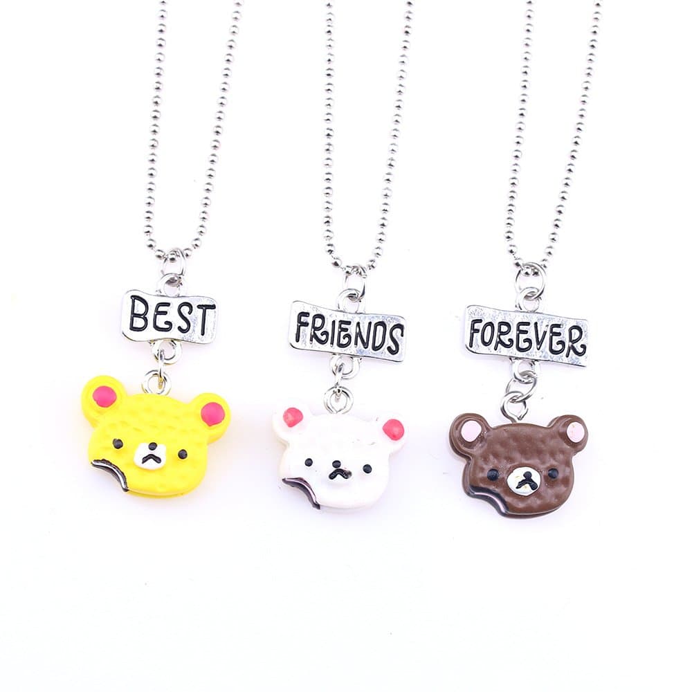 Gyaya Best Friends Necklace Pendant with Unicorn/Biscuit Bear/Flamingos/Doughnut/Hat/Strawberry/Pineapple/Teddy Dog (Biscuit Bear)