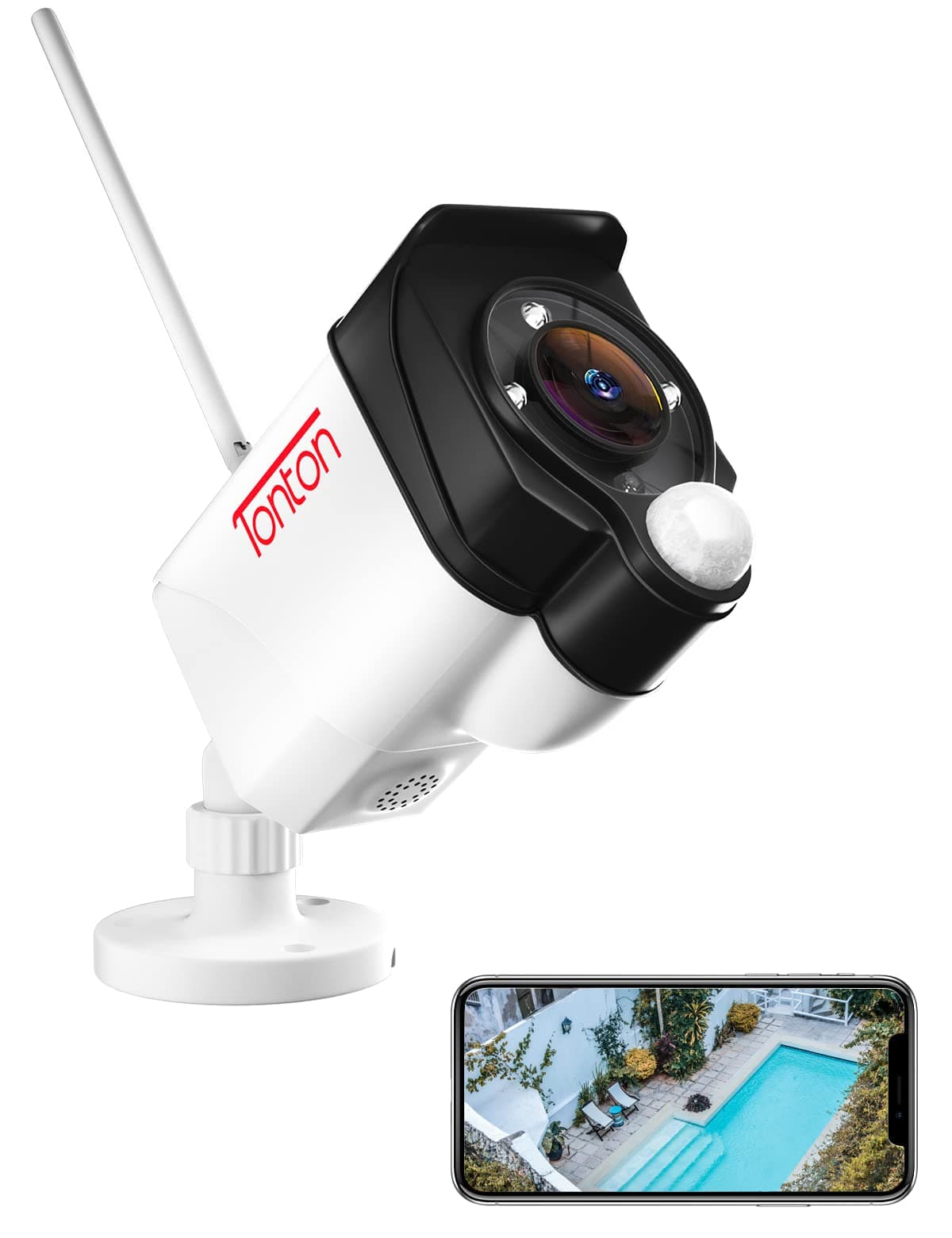 Tonton3MP WiFi CCTV Camera Outdoor, Floodlight Security Camera, Color Night Vision, PIR Motion Detection with Siren & Email Alerts, 2 Way Audio, SD Card Slot, Alternatively Work with NVR Recorder