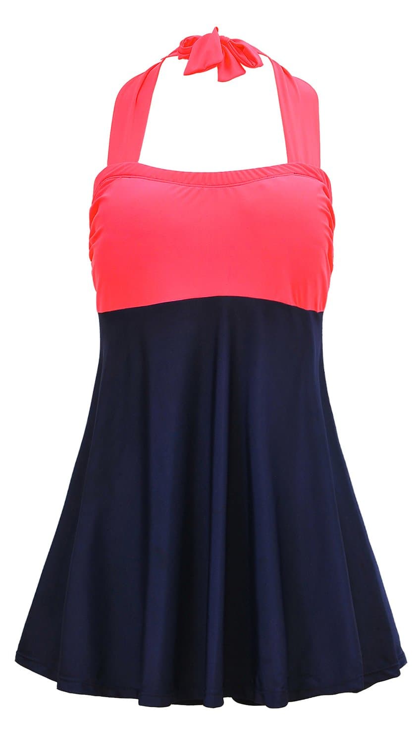 Lemu Women's Halter Neck High Waisted Swimsuits One Piece Skirtini Cover Up Red Large(US 8-10)