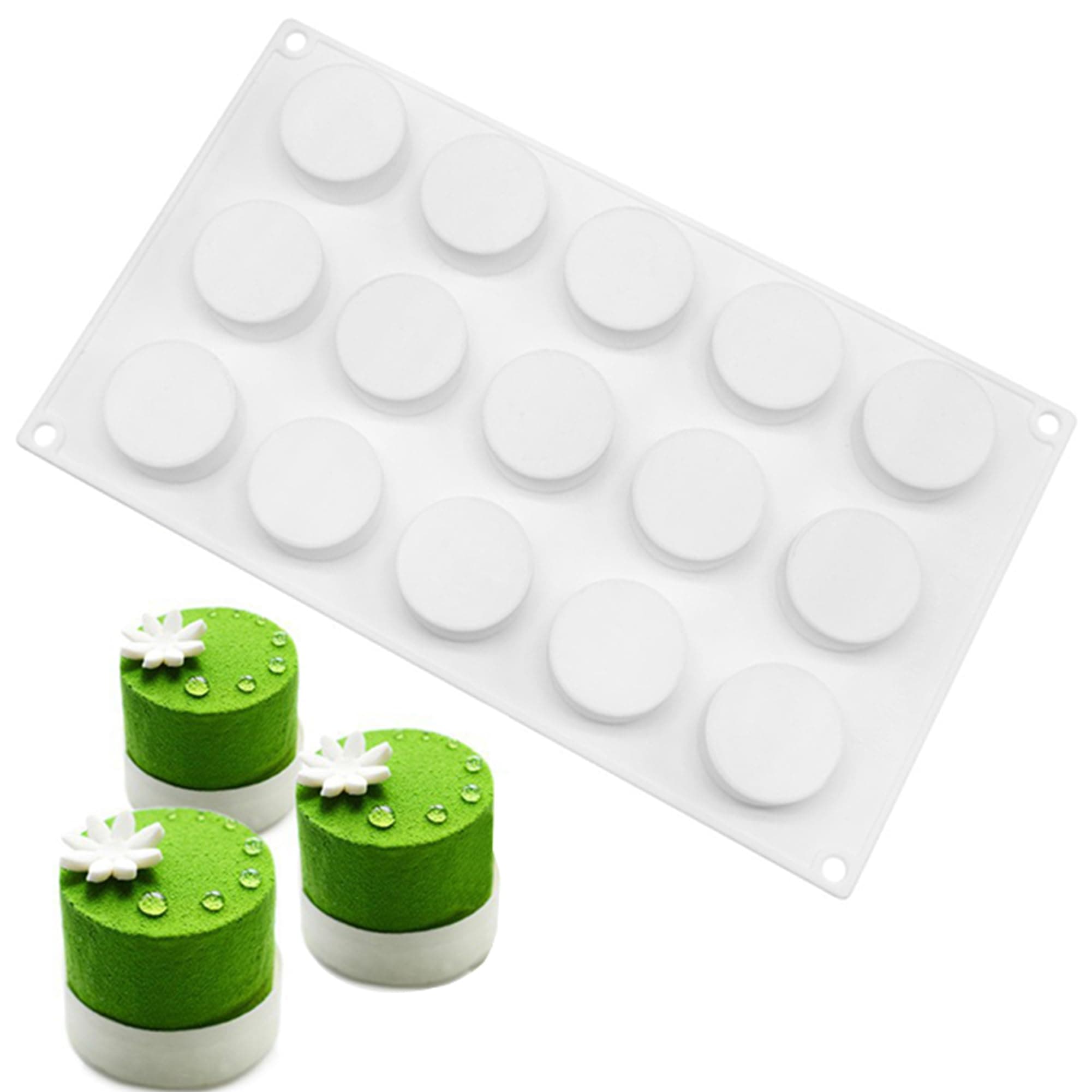 OCPO KITCHEN 3D Round Cylinder Silicone Mold for Baking Mousse Cake, Candy, Pastry, Chocolate, Cupcake, Cookie, Cake Decoration Mold, Round Shape (15-Cavity)