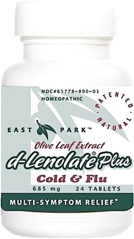 East Park d-Lenolate Plus Cold and Flu Homeopathic Remedy for Adults and Kids | Immune System Booster with Olive Leaf Extract, Neem Leaf Extract & Echinacea | 625mg, 24 Tablets | Vegan, Non-GMO