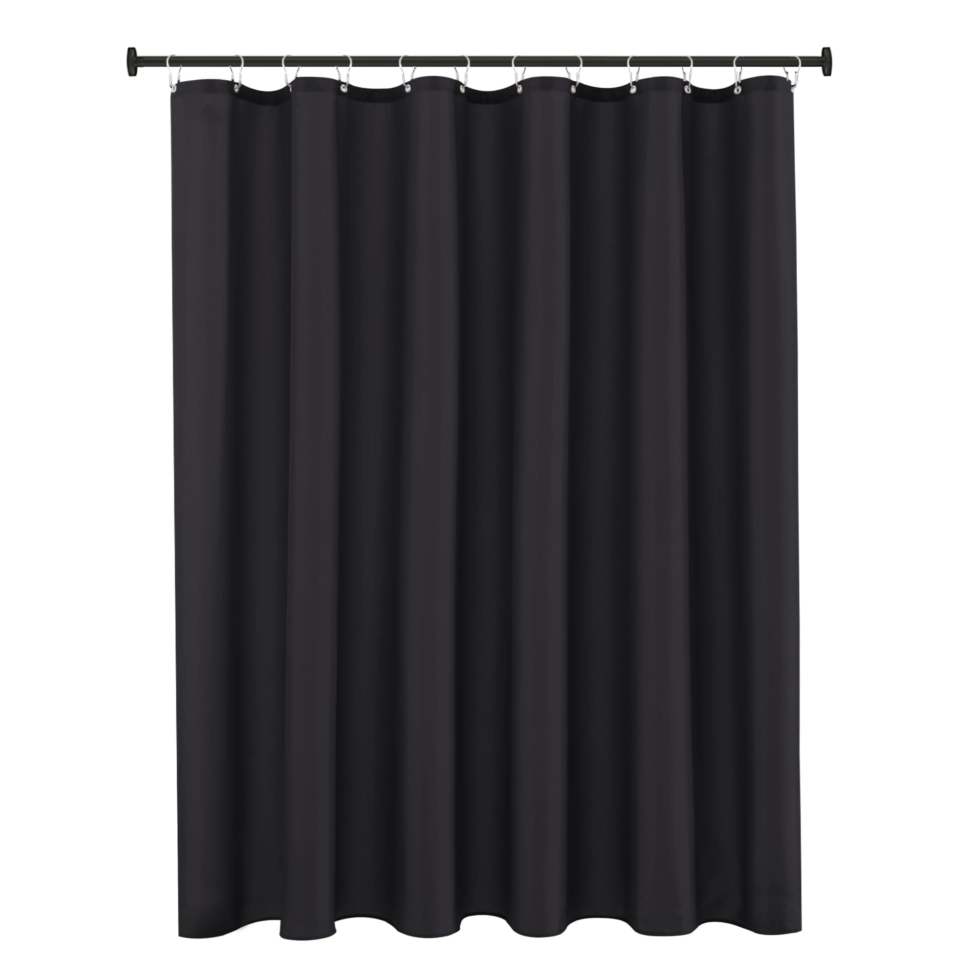 Hotel Quality Fabric Shower Curtain Liner 72 Inch by 72 Inch, Black Water Resistant Bathroom Curtains Rust Resistant Grommets & Weighted Bottom Hem Machine Washable
