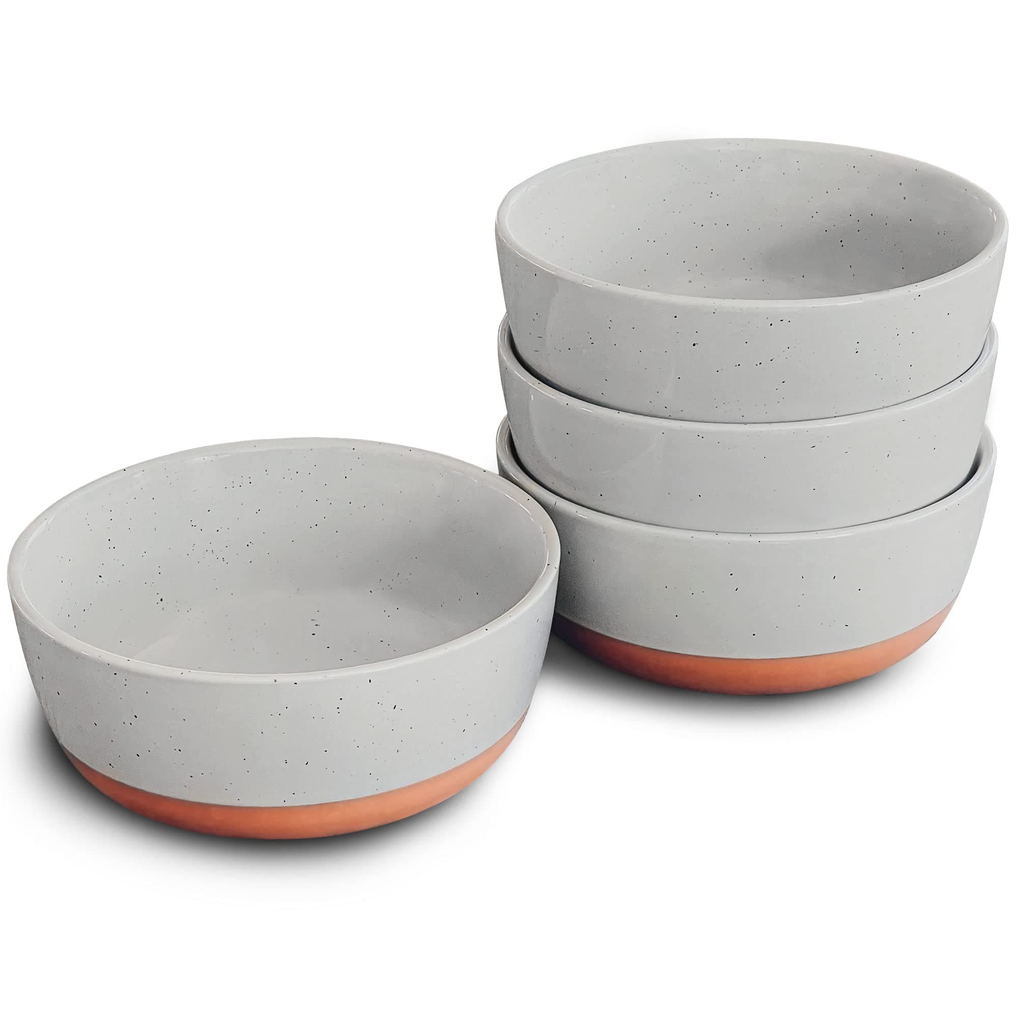 Ceramic Flat Bowls Set of 4-25 oz- For Soup, Salad, Rice, Cereal, Breakfast, Dinner, Serving, Oatmeal, etc - Microwave, Dishwasher and Oven Safe Porcelain Bowl for Eating and Kitchen- Earl Grey