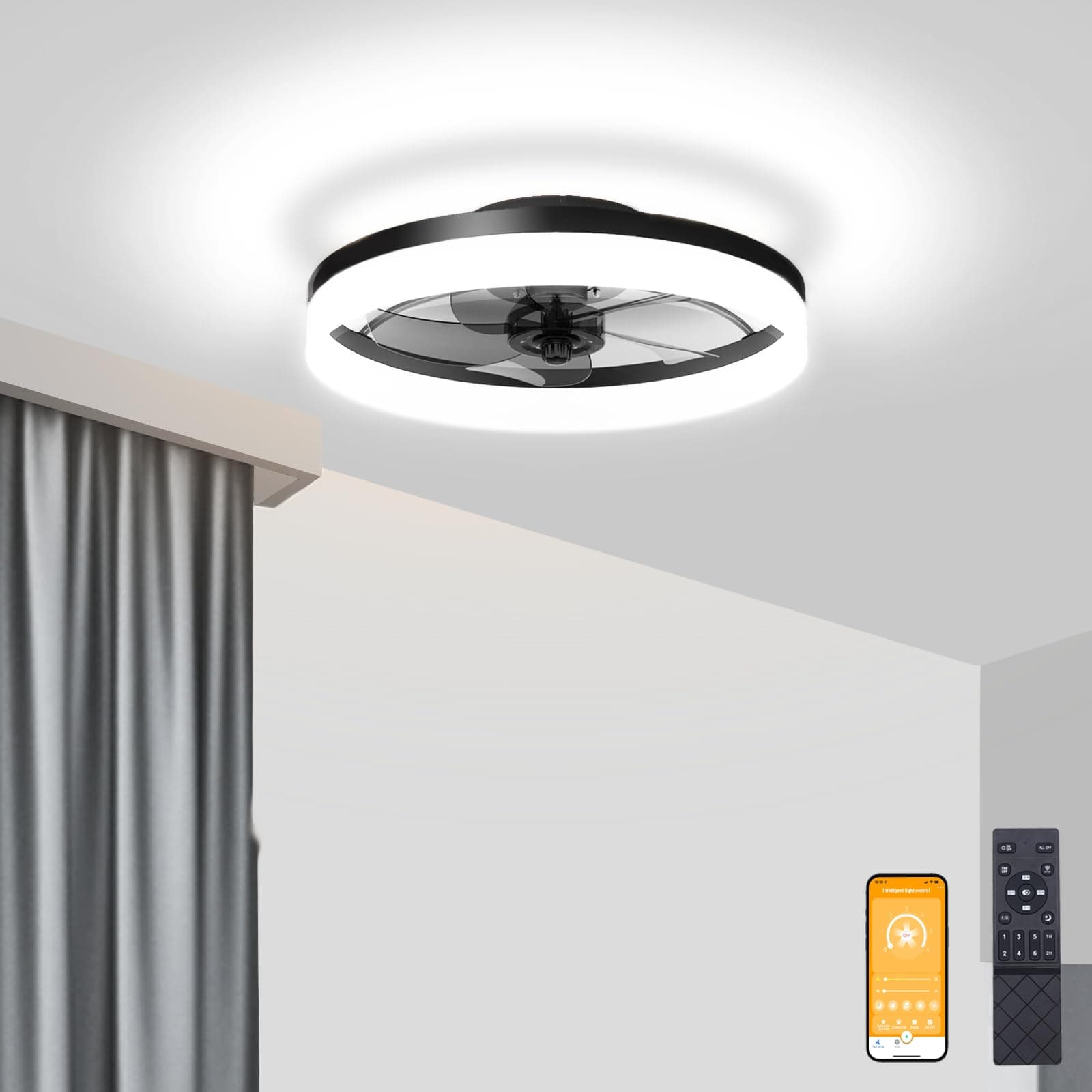 VOLISUN Fandelier Ceiling Fan with Light and Remote Control, 19.7 Inches, Intelligent LED Fan Without Wings, 3000K-6500K