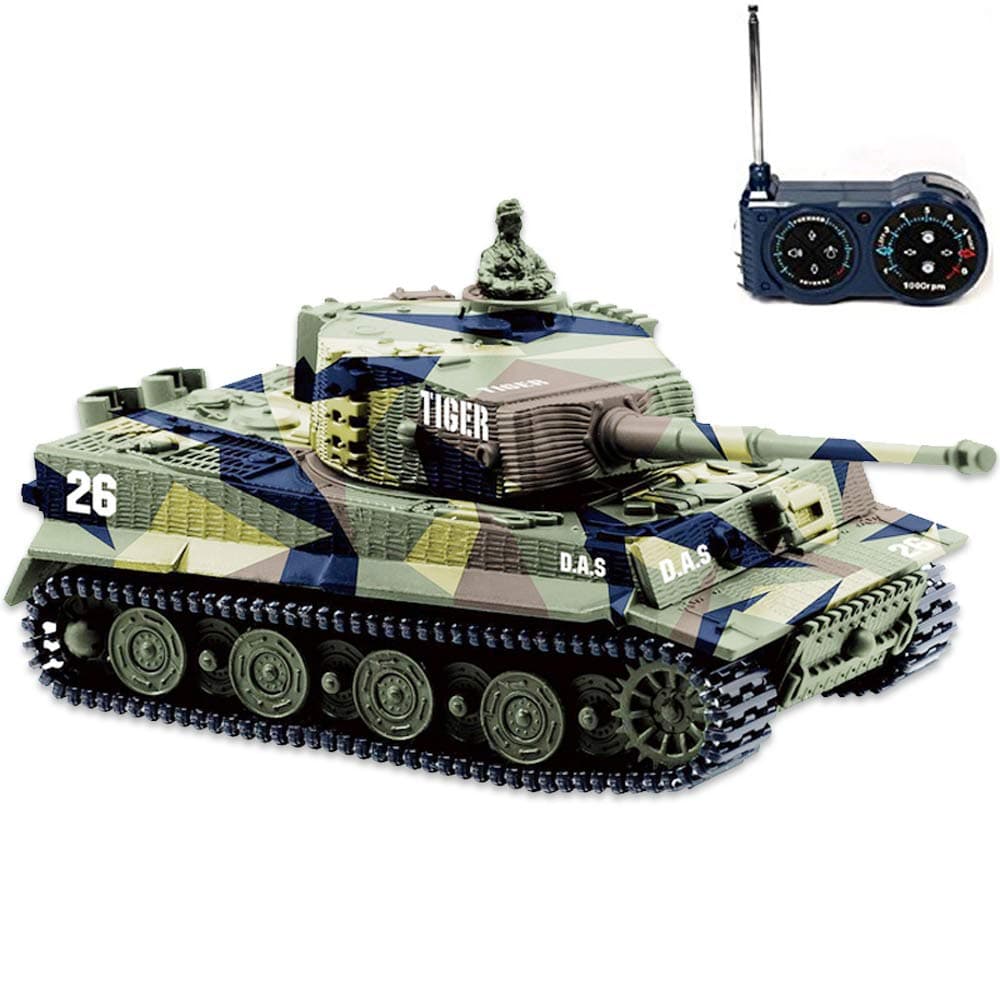 Remote Control Tank RC Tank - German Tiger I Panzer, Battery, Light, Sound, Rotating Turret and Recoil Action When Cannon Artillery Shoots, Mini 1:72 Scale, Assorted Color