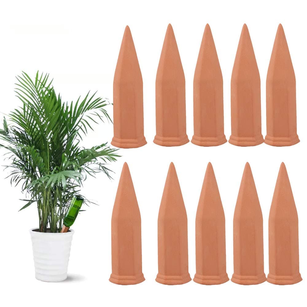 Plant Watering Stakes10 Pack Automatic Waterers for Vacations, Plant Water Devices Terracotta Self Watering Spikes for Wine Bottles Great Plants for Indoor & Outdoor Plants
