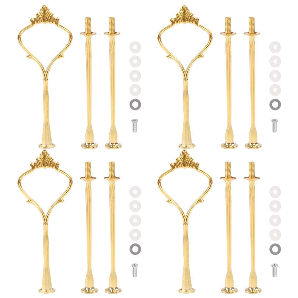 4 Sets of 3 Tier Cake Stand Hardware, 2 Styles Golden Tiered Fruit Dessert Serving Tray With Handle, Cupcake Plate Fitting Holder