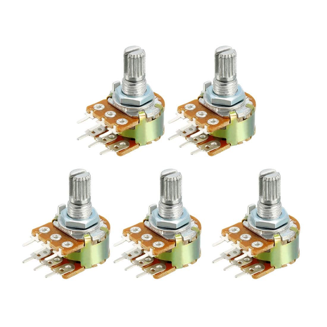 uxcell WH148 100K Ohm Variable Resistors Dual Turn Rotary Carbon Film Taper Potentiometer 5pcs