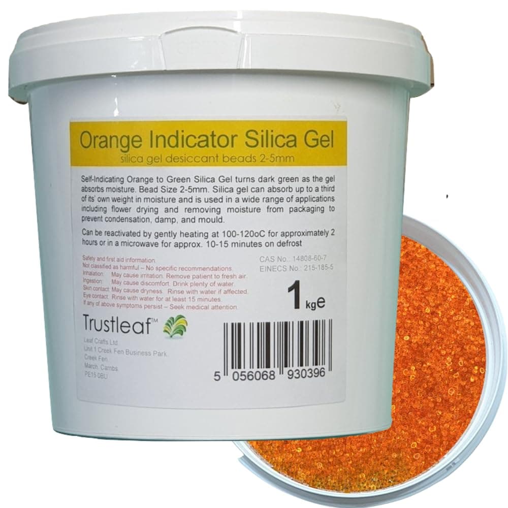 1kg, 2.2lbs Tub of Orange Self Indicating Silica Gel, 2-4mm Beads - Dehumidify - Flower Drying - 3D Printing - Storage