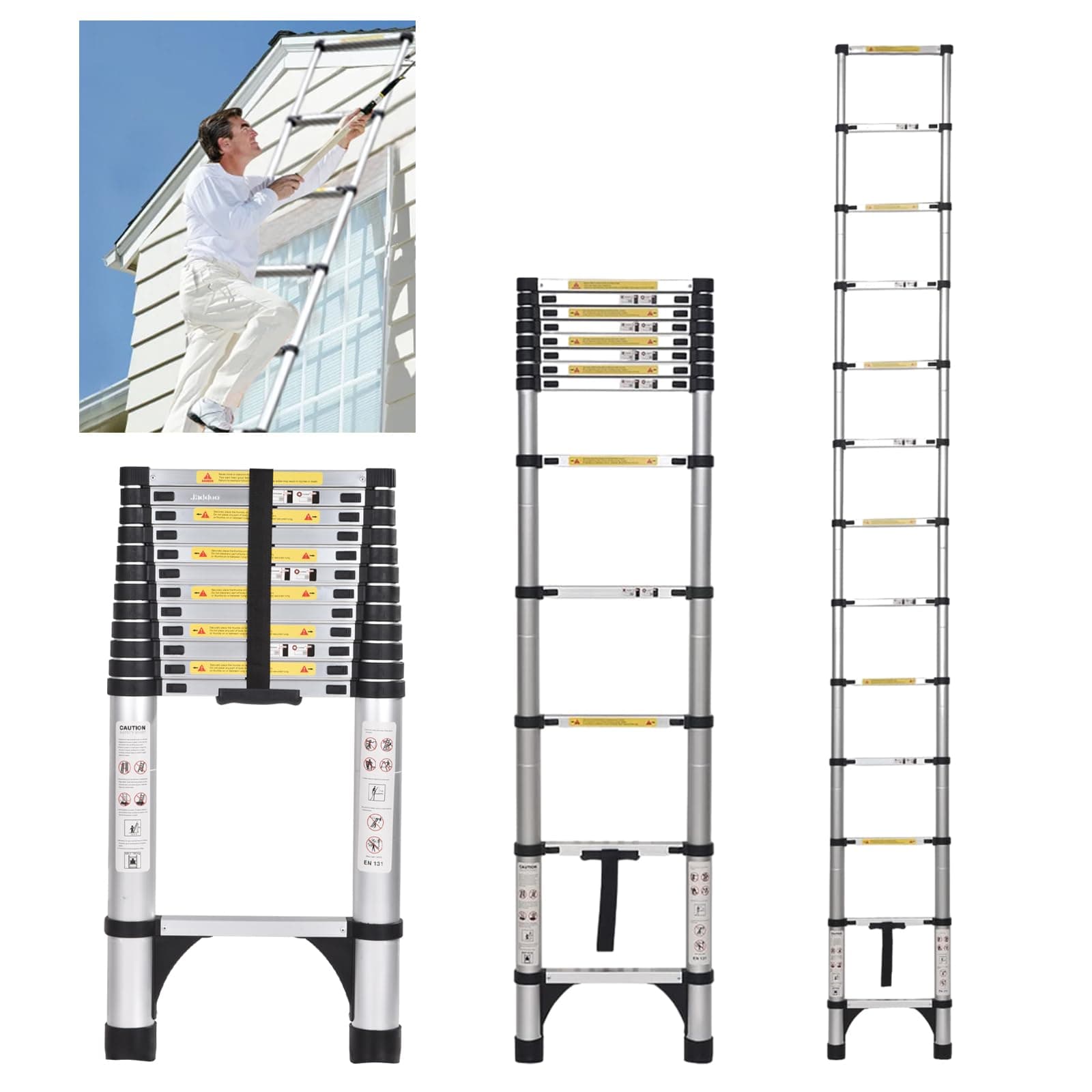 JADDUO Aluminum Telescoping Ladder - 16.5 FT Extension Ladder with 2 Triangle Stabilizers for Attic, RV, Home & Travel