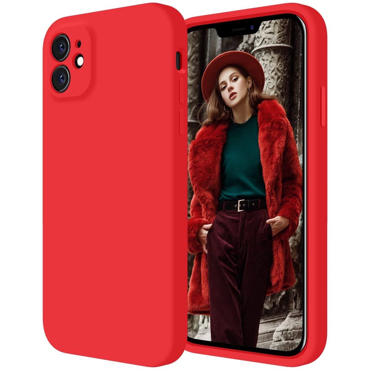 Cordking Designed for iPhone 11 Case, Silicone [Straight Edge] & [Camera Protecion] Upgraded Phone Case with Soft Anti-Scratch Microfiber Lining, 6.1 inch, Red