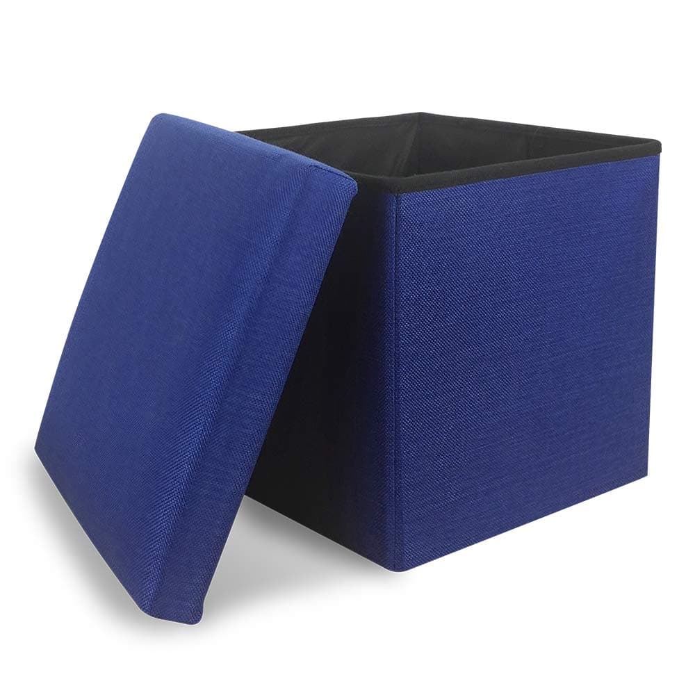 Folding Storage Ottoman Storage Cube Seat Foot Rest Stool with Memory Foam for Space Saving, Square Ottoman 11.8x11.8x11.8 inches, Navy