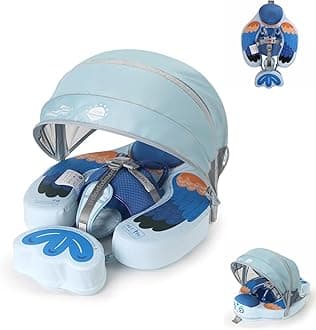 Mambobaby Floats with Canopy &Tail, Non-Inflatable Baby Float for Pool Add Tail Avoid Flip Swim Trainer Baby Floats for Toddler Boys Girls