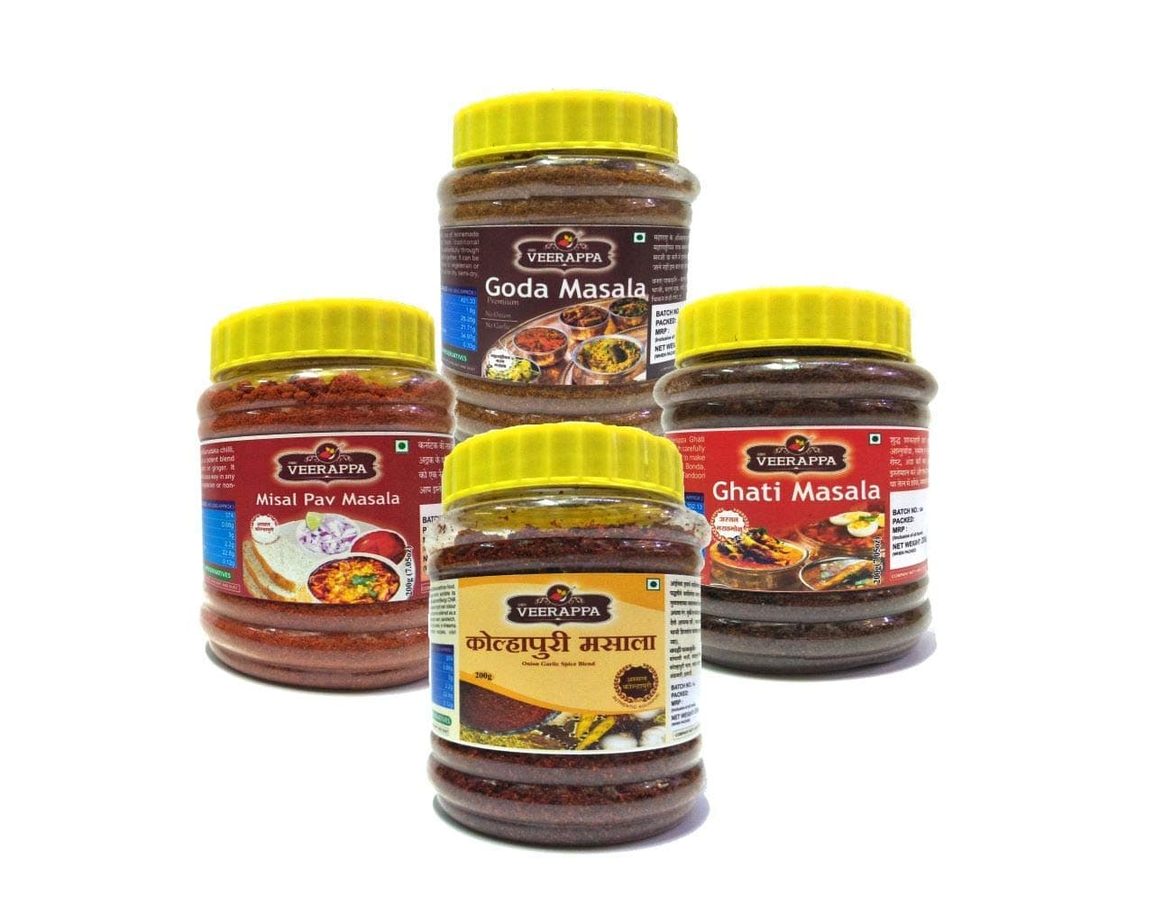 VEERAPPA Maharashtrian Masala Jars (Kolhapuri, Goda, Misal, Ghati) - Pack of 4 different masala